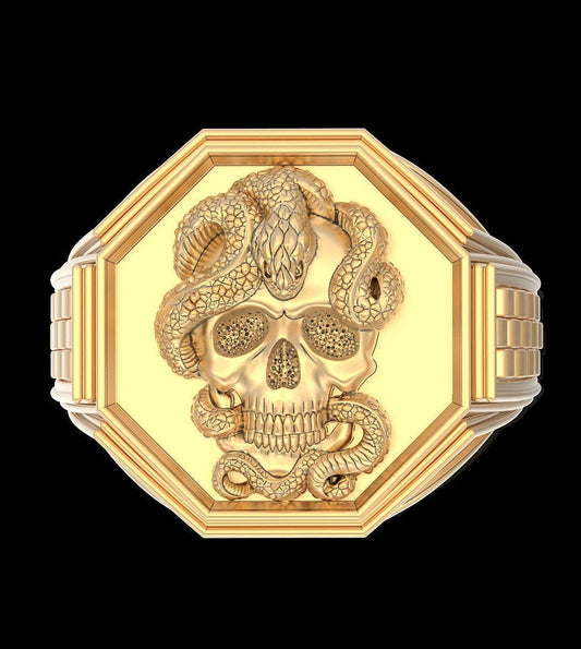 Gothic Brass Skull Snake Ring Men Punk Biker Custom Band Skull Men Ring Us5~15