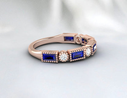 Baguette Sapphire & Cubic Zirconia Half Eternity Fine Silver Band Lab Created