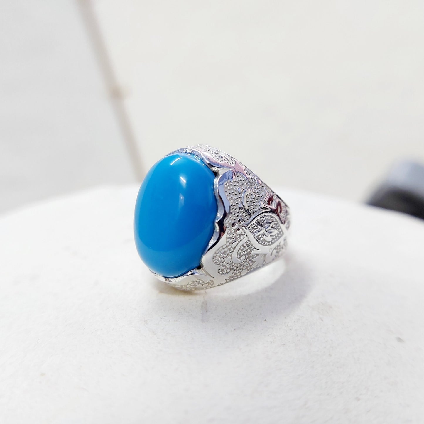 Solid 925 Silver Natural Lite Blue Turquoise Gemstone Birthday Gift Men's US5~15