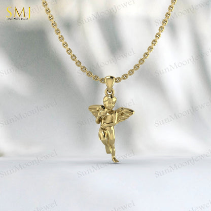 Cherubim Baby Angel Necklace Wings Charm Necklace 925 Sterling Silver For Her