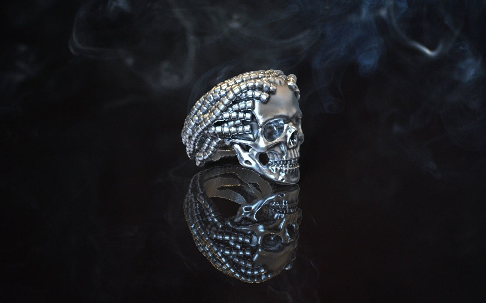 Skull Rope Ring Silver Gothic Biker Punk Handmade Skull Ring Men Women US5~15