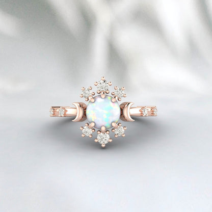 Natural Opal Engagement Ring 925 Sterling Silver Fire Opal Ring Gift For Her 
