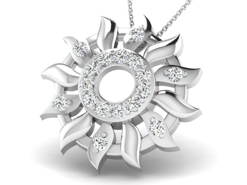 925 Sterling Silver Sunflower Pendant Necklace CZ Sun Starburst Gift For Women