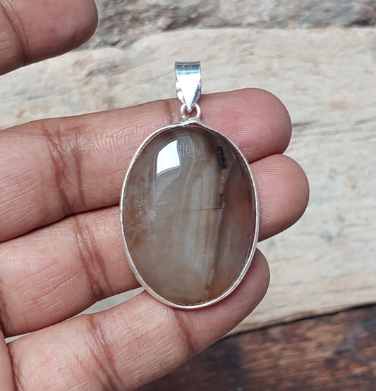 925 Sterling Silver Oval Natural Brown Banded Agate Pendant Wedding Gift