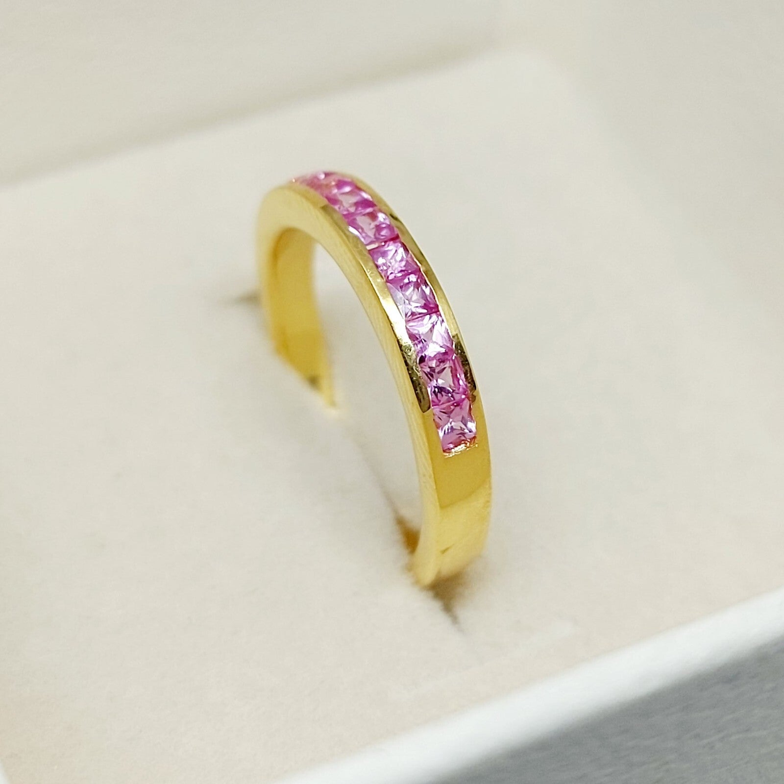 Natural Princess Cut Pink Tourmaline Band Channel Set 925 Sterling Silver Band