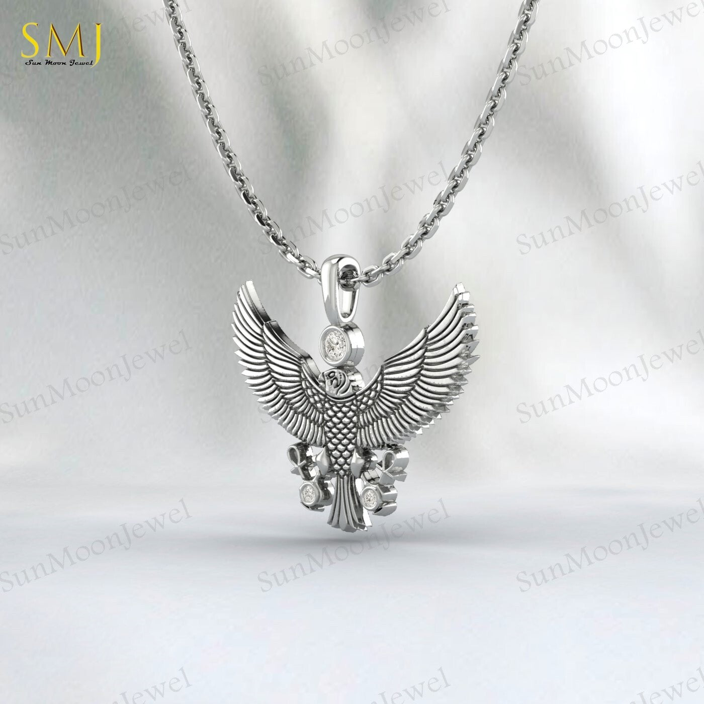American Eagle Pendant 925 Silver CZ Eagle Necklace Men Biker Chain Gift US5~15