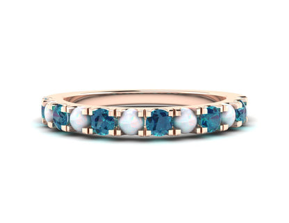 Natural Round Opal And London Blue Topaz Half Eternity Band Fine Silver Band