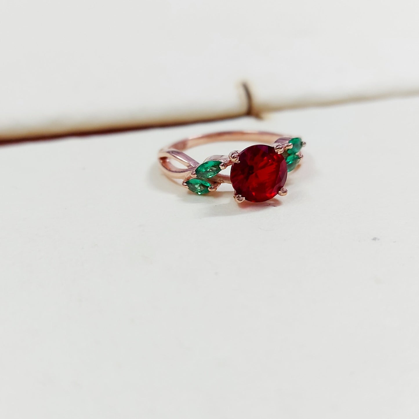 Marquise Lab Created Green Emerald with Round Ruby Wedding Women Ring US5~15