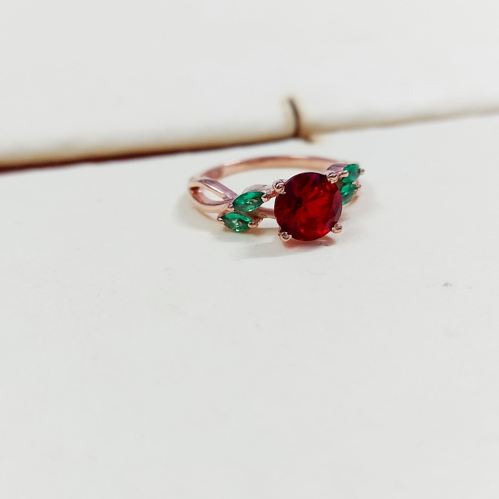 Marquise Lab Created Green Emerald with Round Ruby Wedding Women Ring US5~15