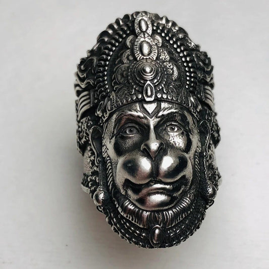 925 Sterling Silver Divine Hanuman Ring Monkey God Protector Hindu God US5~15