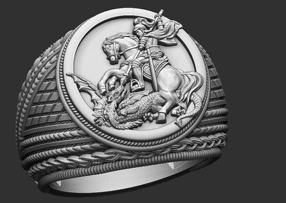 Saint George Dragon Ring 925 Silver Biker Signet Ring US5~15 Bold Statement Ring