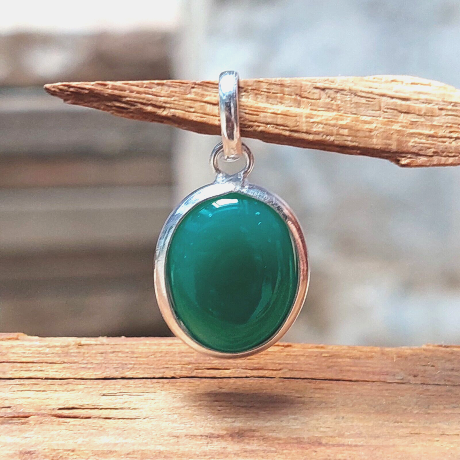 925 Sterling Silver Ovel Green Onyx Pendant Layering Necklace,Gift For Wome
