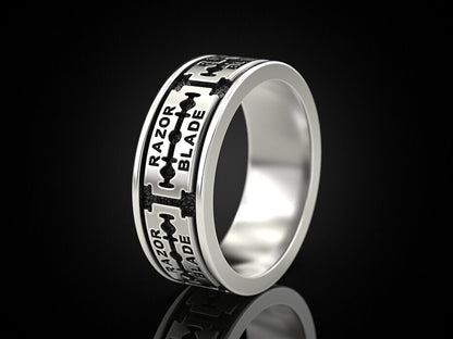Silver Razor Blade Ring Gothic Punk Biker Style Ring US5~15 Cool Gift for Him