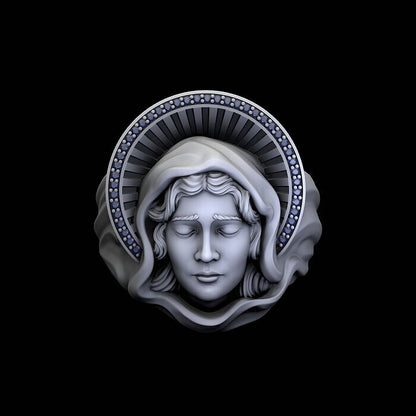 925 Sterling Silver Saint Mary Ring US5 ~15 Illuminated Mother Mary Signet Ring