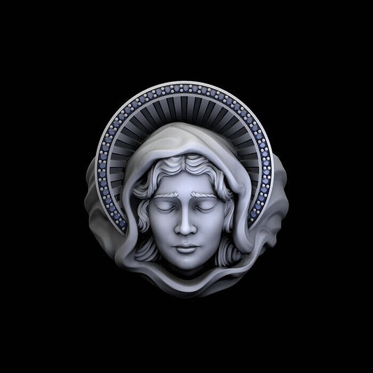 925 Sterling Silver Saint Mary Ring US5 ~15 Illuminated Mother Mary Signet Ring