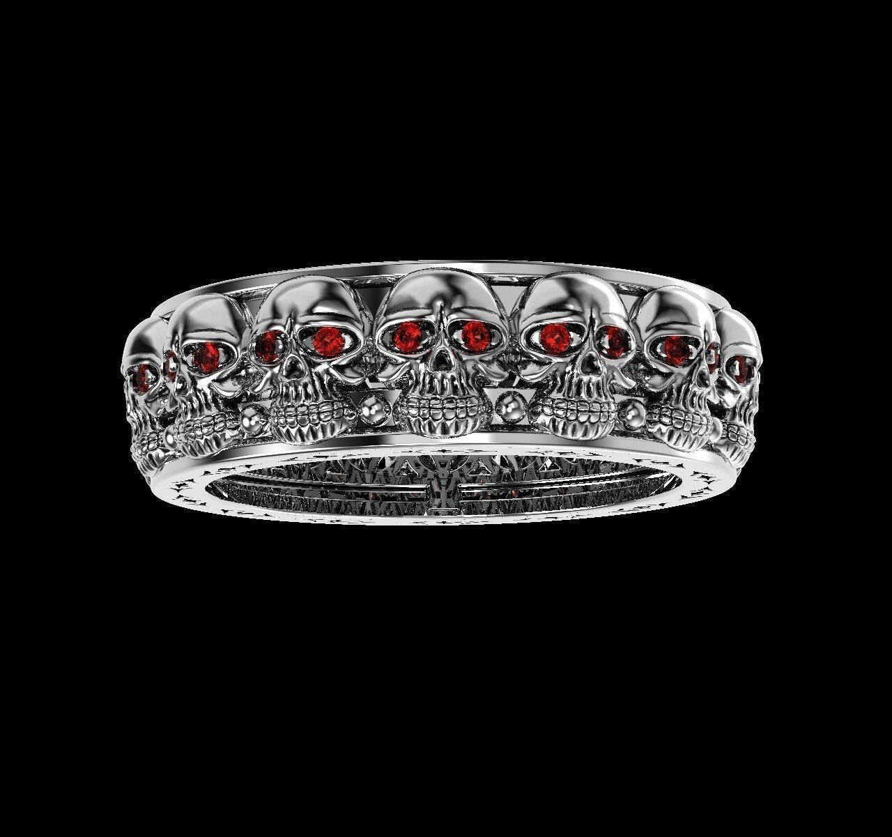 925 Sterling Silver Skull Ring US5~15 Gothic Red Eye Biker Punk Wedding Men Band