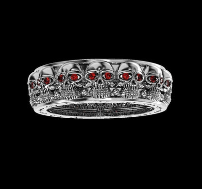 925 Sterling Silver Skull Ring US5~15 Gothic Red Eye Biker Punk Wedding Men Band