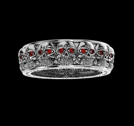 925 Sterling Silver Skull Ring US5~15 Gothic Red Eye Biker Punk Wedding Men Band