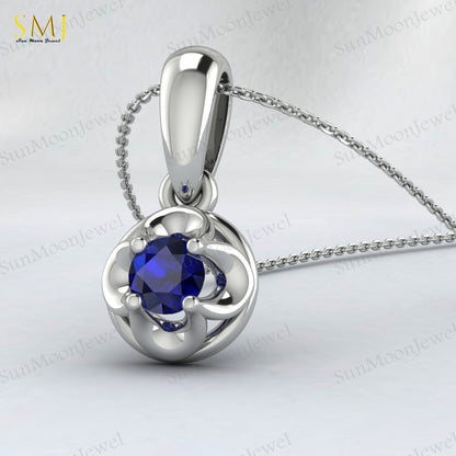 Lab Created Blue Sapphire Necklace Sepetember Birthstone 925silver Gift For Love
