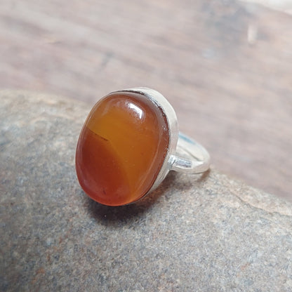 Brown Banded Agate Silver Ring, 925 Sterling Silver Ring For Women,Boho Ring