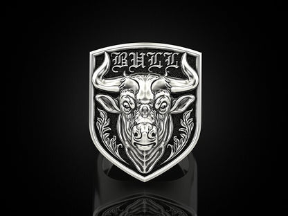 925 Silver Zodiac Taurus Bull Head Signet Ring For Men US5~15 Biker Jewelry Ring