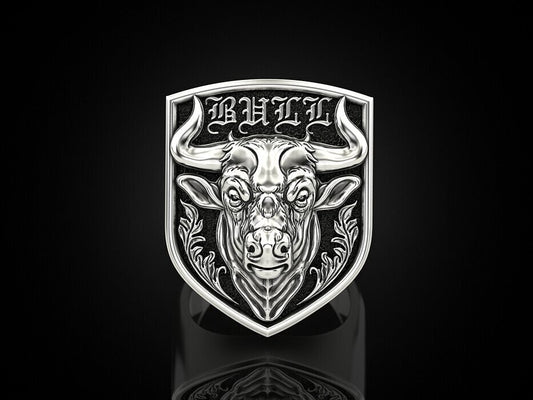 925 Silver Zodiac Taurus Bull Head Signet Ring For Men US5~15 Biker Jewelry Ring