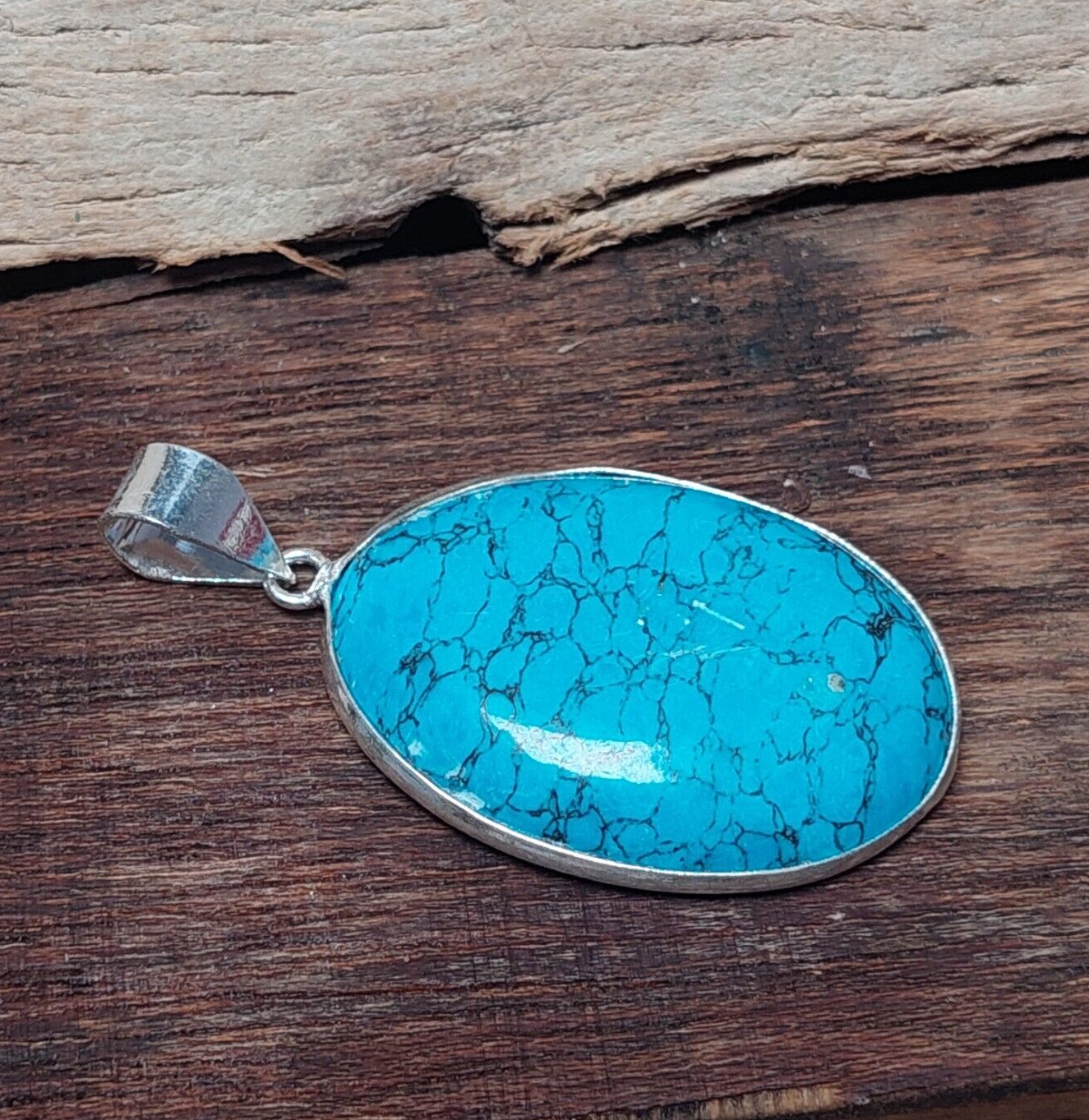 Oval Turquoise 925Sterling Silver Pendant Necklace Handmade Jewelry Wedding Gift