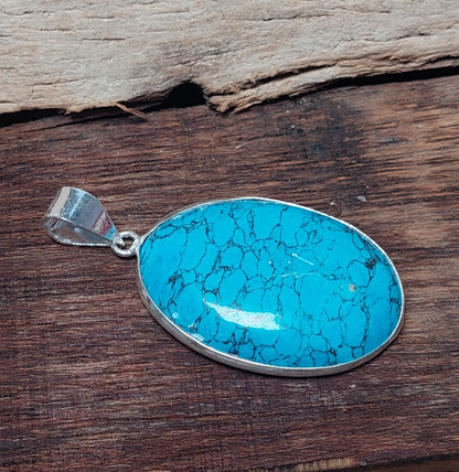 Oval Turquoise 925Sterling Silver Pendant Necklace Handmade Jewelry Wedding Gift