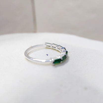 925 Silver Emerald Wedding Band Baguette Cut Green Emerald Eternity Ring Us5~ 15