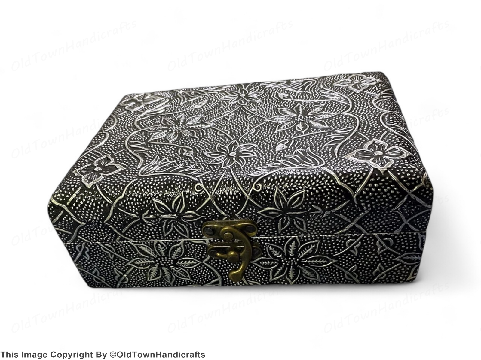 Handcrafted Antique Multipurpose Box jewellery Oxidised Silver Flower Design