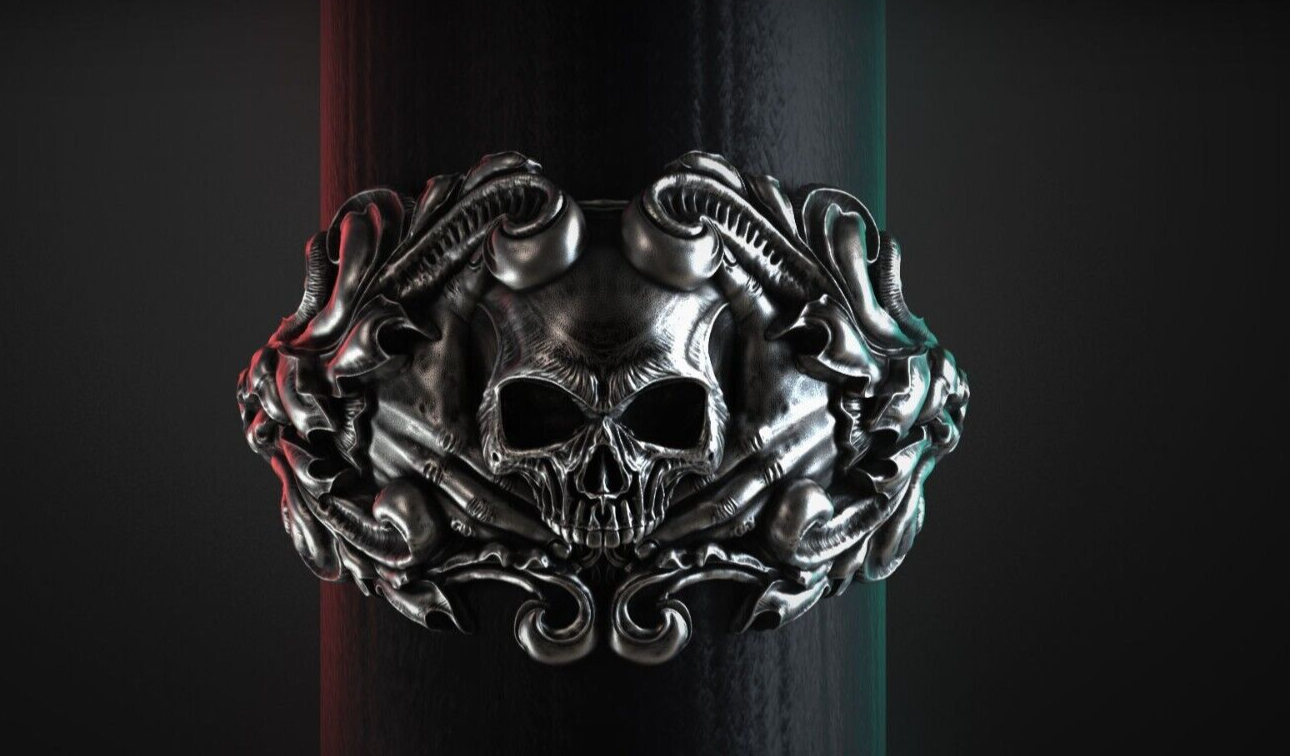 Vintage 925 Silver Skull Ring Bold Handmade Large Dark Aesthetic for Men US5~ 15