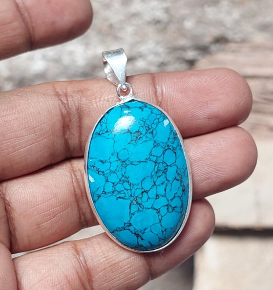 Oval Turquoise 925 Sterling Silver Pendant,Christmas Day Gift,Women's Necklace