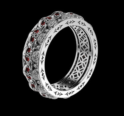 925 Sterling Silver Skull Ring US5~15 Gothic Red Eye Biker Punk Wedding Men Band