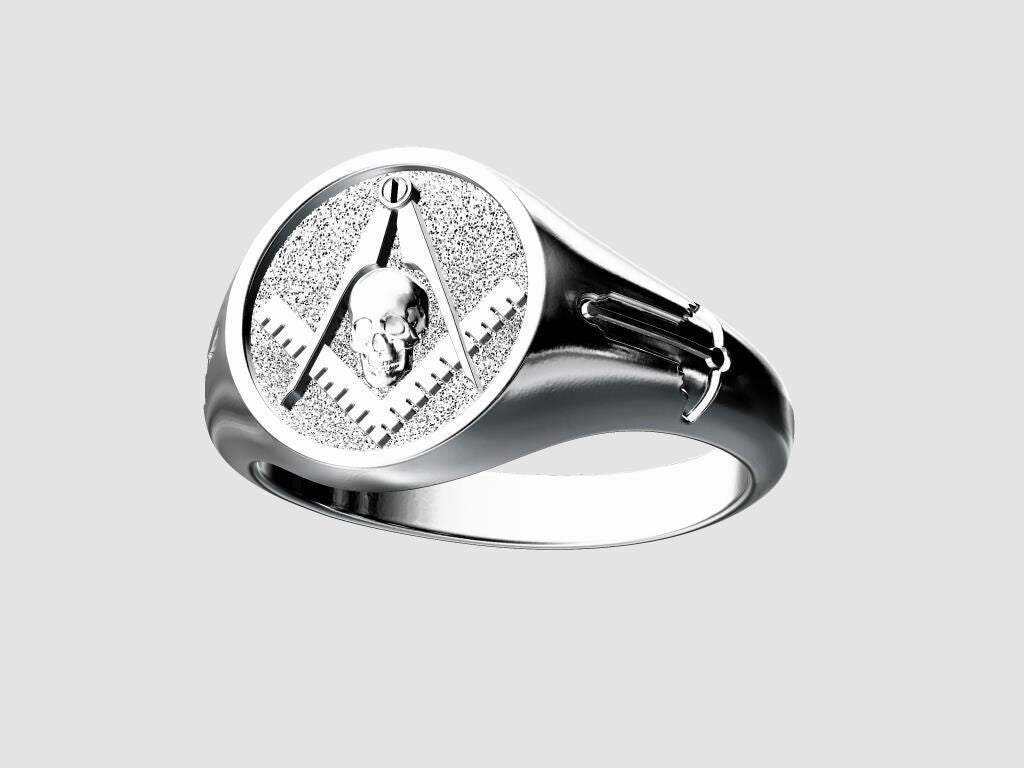 Mason Widow Skull Freemason Masonic Square Sterling Silver Ring US5-15 Men's