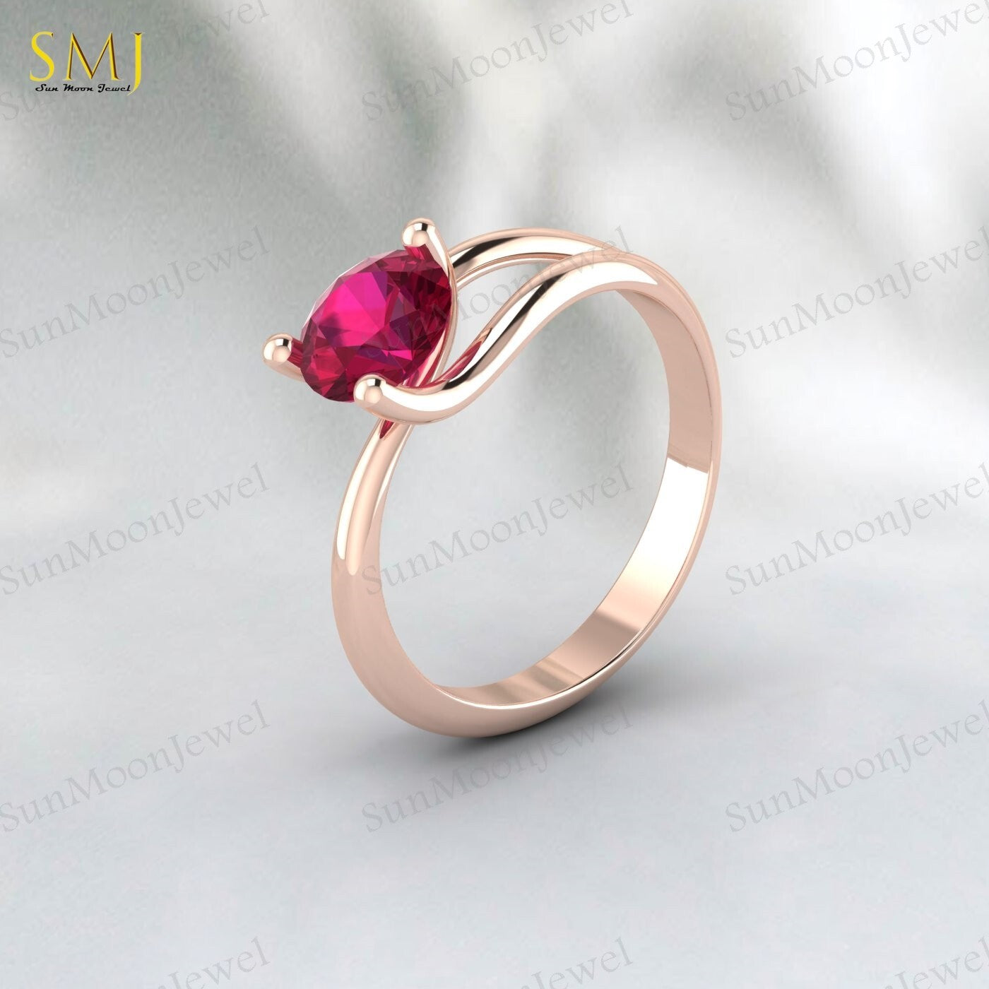 Red Ruby Gemstone 925 Silver Women Ring Lab Created July Birthstone Ring US5~15