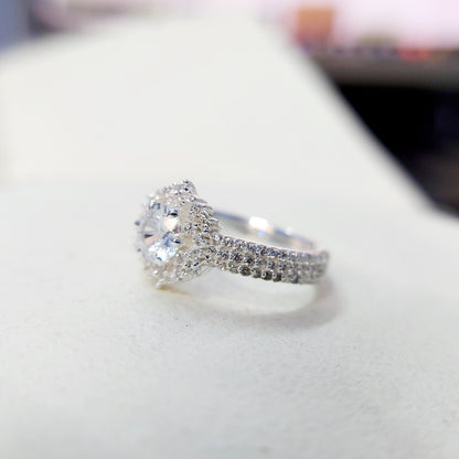 Halo Moissanite Flower Ring Lab Grown Silver Ring for Women Wedding Gift US5-15