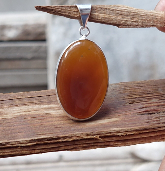 Antique 925 Sterling Silver Orange Montana Agate Oval Shaped Handmade Pendant
