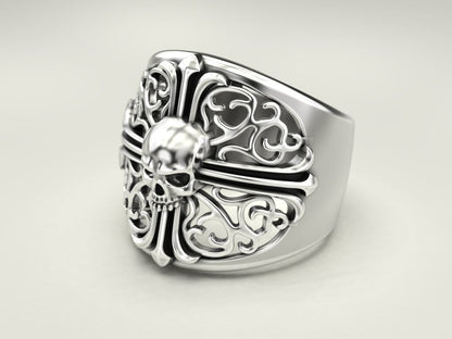 Punk Gothic Skull Cross Biker Ring 925 Silver Pirate Rider Jewelry Gift US5~15