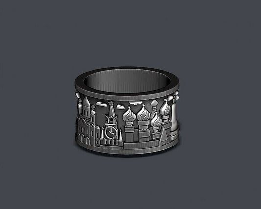 925 Silver Russia Jerusalem Cityscape Band Ring US5~15 Travel Souvenir Men Ring