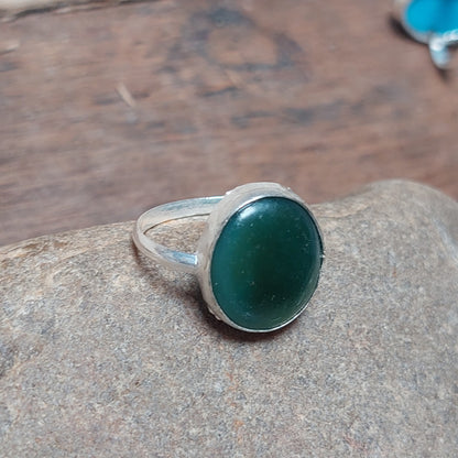 Round Green Agate 925sterling Silver Men's Ring Handmade Jewelry Gift For Men