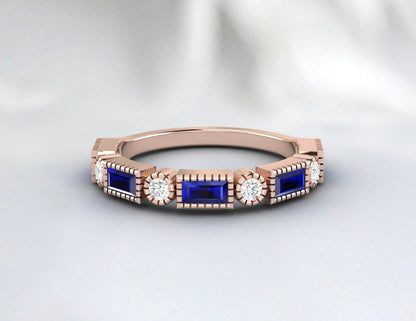 Baguette Sapphire & Cubic Zirconia Half Eternity Fine Silver Band Lab Created