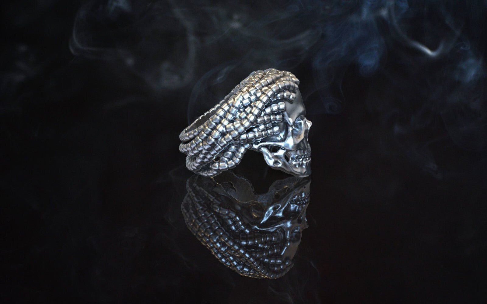 Skull Rope Ring Silver Gothic Biker Punk Handmade Skull Ring Men Women US5~15