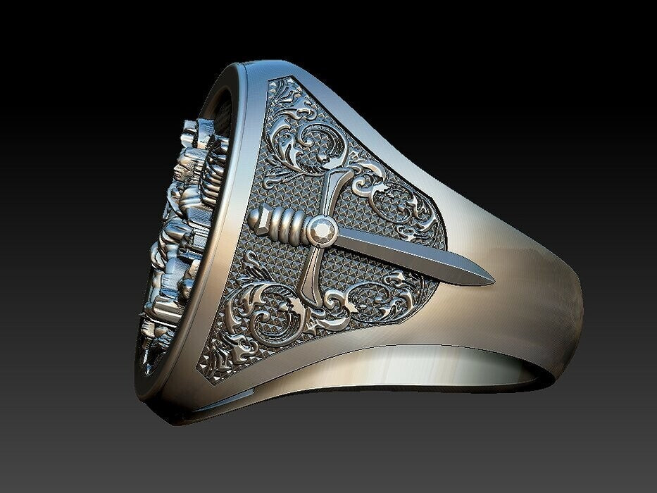 St Michael Sword Ring 925 Sterling Silver Archangel Signet Style Men Ring US5–15