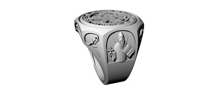 925 Sterling Silver Saint Benedict Medal Ring US5~15 Silver Tone Band Strap Ring