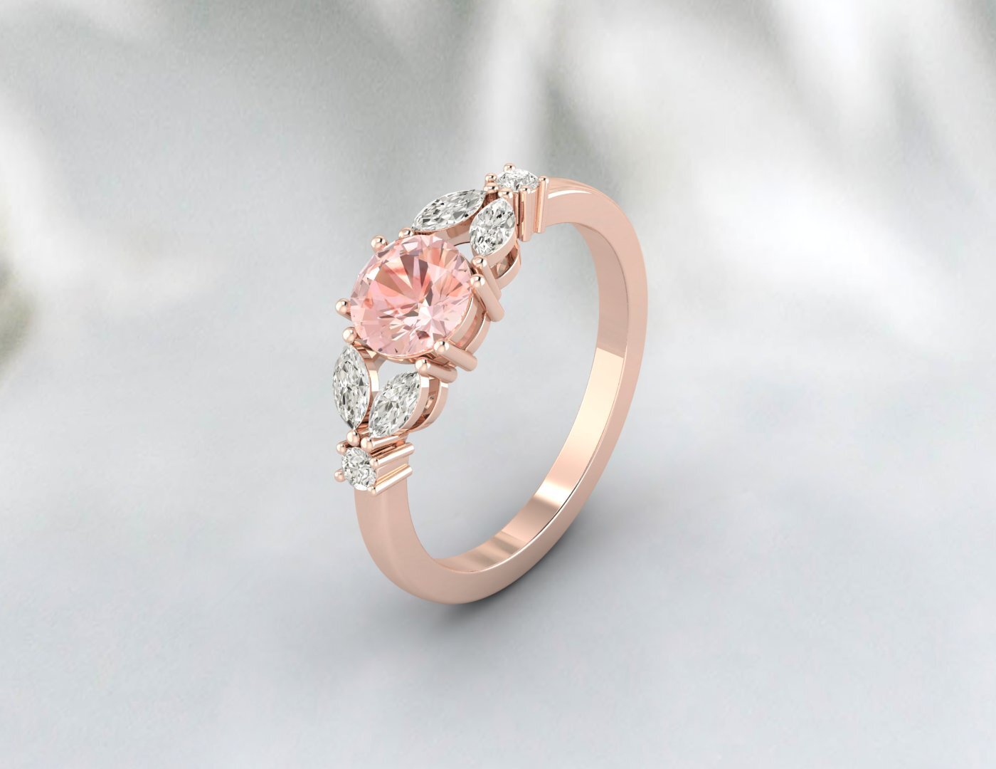 Natural Round Morganite Ring 925 Sterling Silver Wedding Anniversery Women Gift 