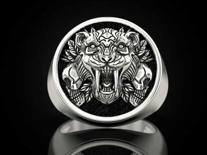 Saber Tooth Tiger Skull Ring 925 Sterling Silver Gothic Biker Rider Style US5~15