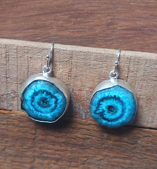 925 Sterling Silver Blue Solar Quartz Handmade Earrings Solar Gemstone Earrings