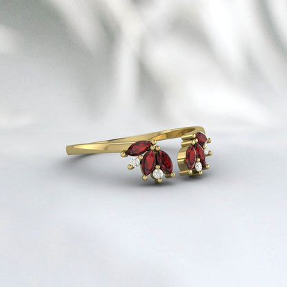 Natural Garnet & Cz Diamond 925 Sterling Silver Open Wedding Band Matchind Band 