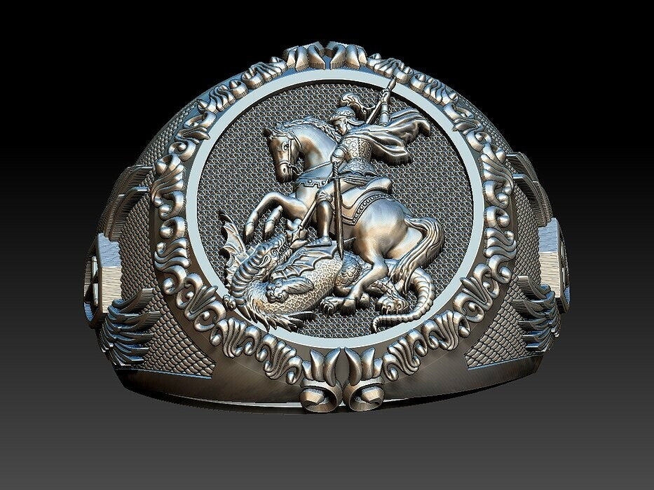 925 Sterling Silver Saint George Ring US5 ~15 Men's Signet Dragon Biker Ring Men