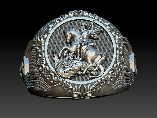 925 Sterling Silver Saint George Ring US5 ~15 Men's Signet Dragon Biker Ring Men